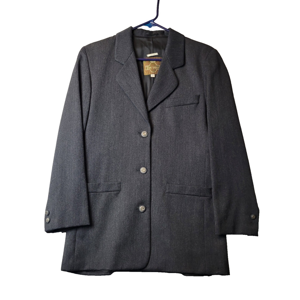 Colmar 10 Yards Italy 100% Wool Charcoal LS 3 Button Blazer Women's Size 42 Lrg